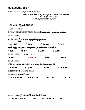 Đề kiểm tra chất lượng học kì I Toán, Tiếng việt lớp 5 - Năm học 2015-2016 - Trường Tiểu học Thanh An